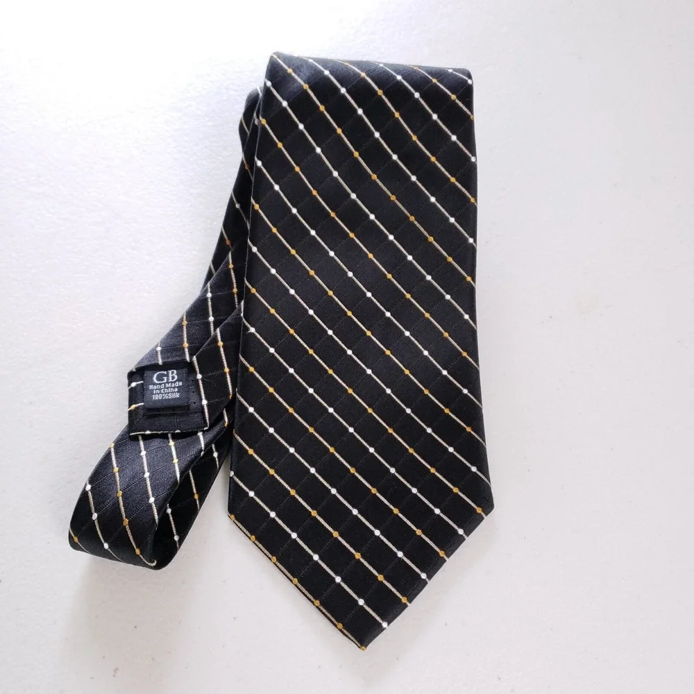 Geoffrey Beene Necktie Grid Pattern Classic Black Yellow Mens‎ Business Tie